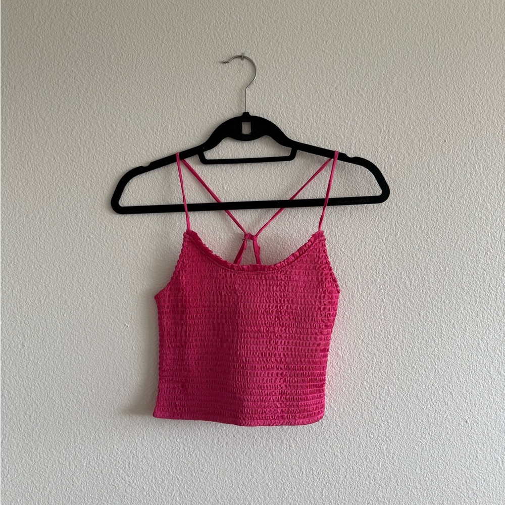 Free People Hot Pink Ribbed satin silk Crop